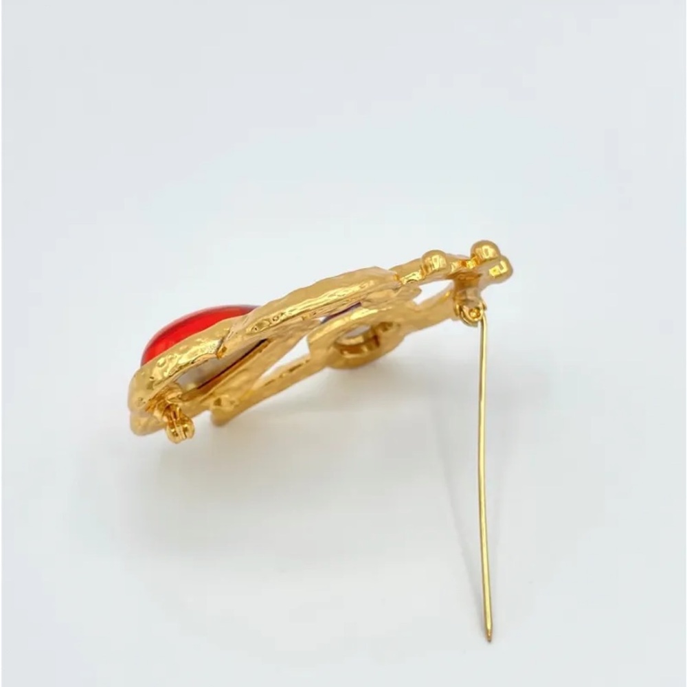 French Vintage Red Glazed Peach Heart Brooch